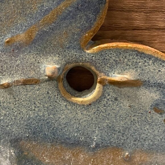 Studio Art Pottery Signed Handmade Blue Ceramic Freeform Hanging Wall Pocket - Picture 7 of 9